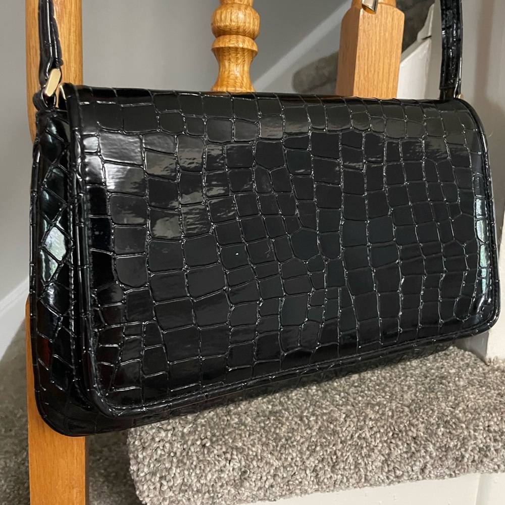 2/$65 Liz Claiborne Black Crocodile-Embossed Shoulder Bag